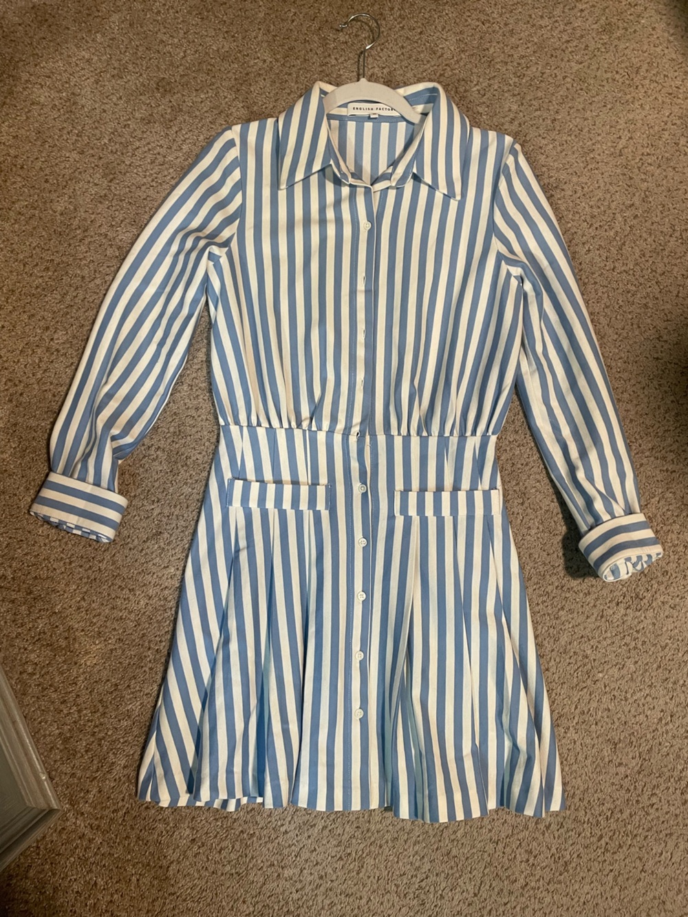 English Factory Blue and White Striped Shirt Dress - Picture 5 of 8